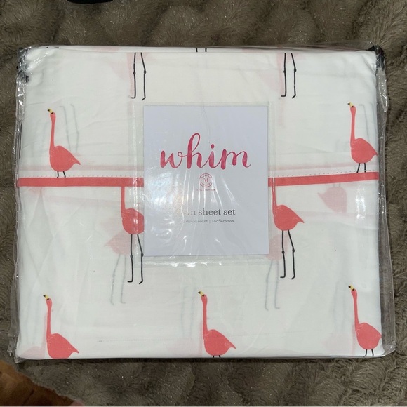 TWIN FLAT SHEET ONLY- Whim White with Pink Flamingos 250 TC 100% Cotton - Picture 3 of 3